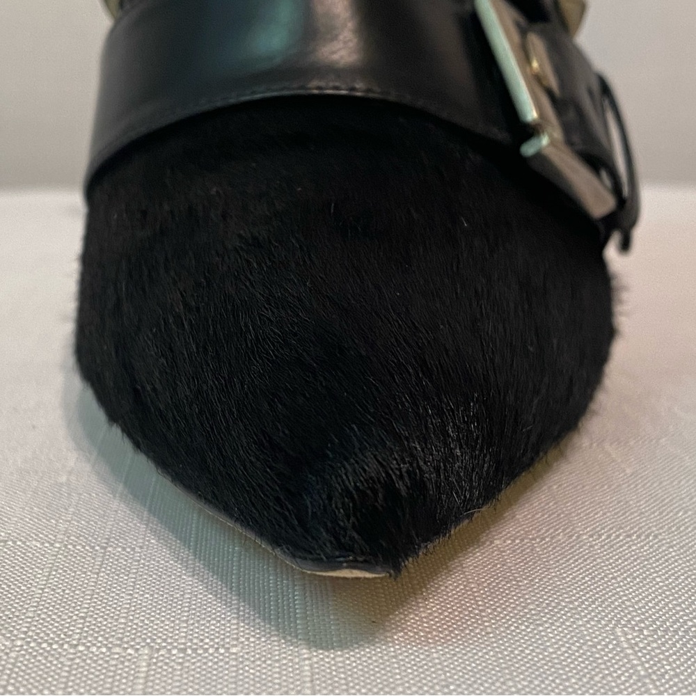 Manolo Blahnik Toapa Studded Mixed Media Ankle Boot Black 8.5B US Dyed Calf Hair - Picture 5 of 16